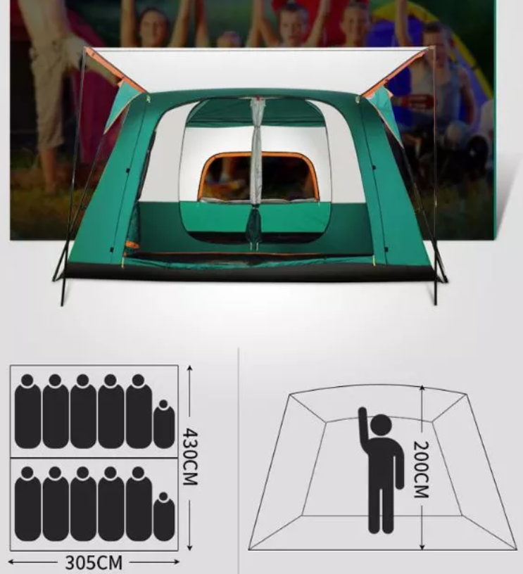 Carpa de acampada grande para 8 persoas ao aire libre